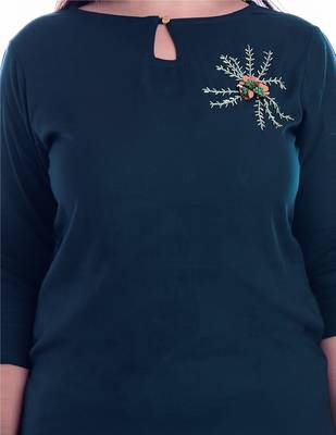Green embroidered Rayon Kurti with pant set 4