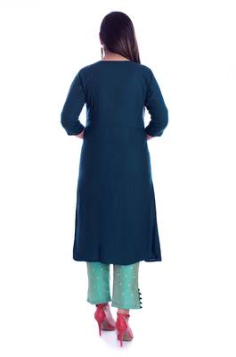 Green embroidered Rayon Kurti with pant set 5