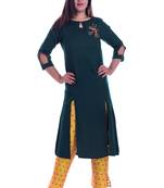 Green embroidered Rayon Kurti with pant set