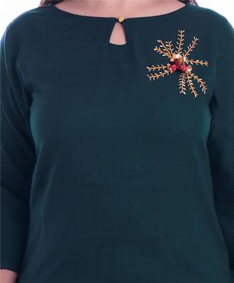 Green embroidered Rayon Kurti with pant set 4