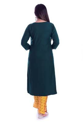 Green embroidered Rayon Kurti with pant set 5