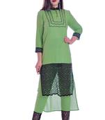 Green embroidered Rayon Kurti with pant set
