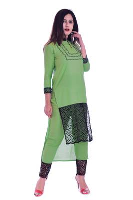 Green embroidered Rayon Kurti with pant set 2