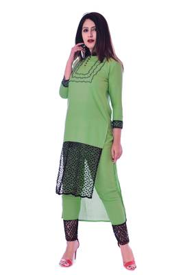 Green embroidered Rayon Kurti with pant set 3
