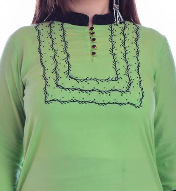 Green embroidered Rayon Kurti with pant set 4