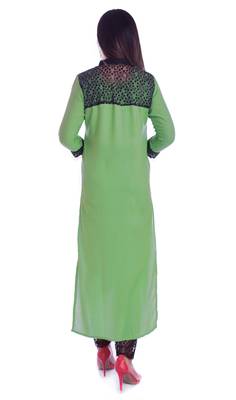 Green embroidered Rayon Kurti with pant set 5