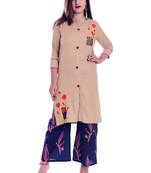 Beige embroidered Rayon Kurti with palazzo set
