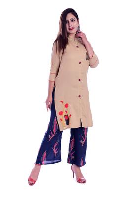 Beige embroidered Rayon Kurti with palazzo set 2