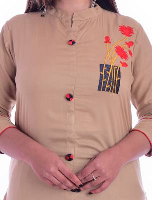 Beige embroidered Rayon Kurti with palazzo set 4
