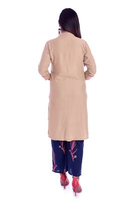Beige embroidered Rayon Kurti with palazzo set 5