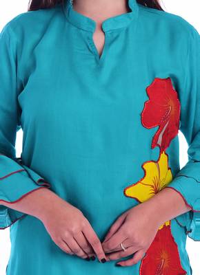 turquoise embroidered Rayon Kurti with palazzo set 4
