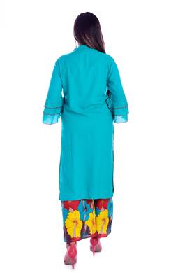 turquoise embroidered Rayon Kurti with palazzo set 5