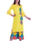 Yellow embroidered Rayon Kurti with palazzo set