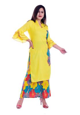 Yellow embroidered Rayon Kurti with palazzo set 2