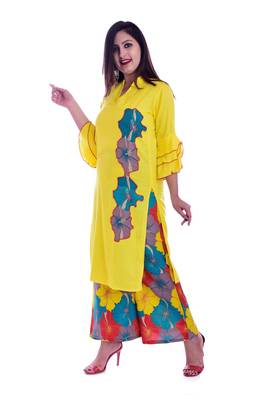Yellow embroidered Rayon Kurti with palazzo set 3