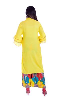Yellow embroidered Rayon Kurti with palazzo set 5