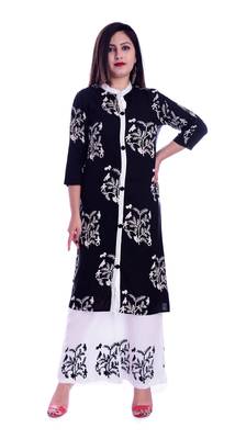 Black embroidered Rayon Kurti with palazzo set 1