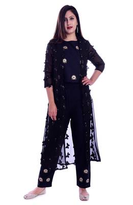 Black embroidered georgette Kurti with pant set 1