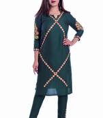 Green embroidered Rayon Kurti with pant set