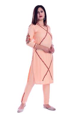 Peach embroidered Rayon Kurti with pant set 2