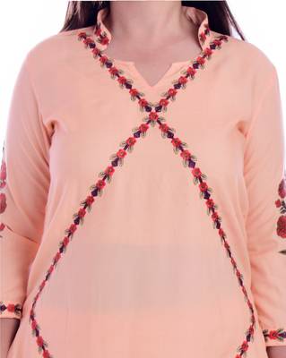 Peach embroidered Rayon Kurti with pant set 4