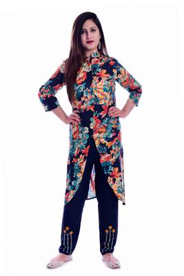 multicolor embroidered Cotton Kurti with pant set 1