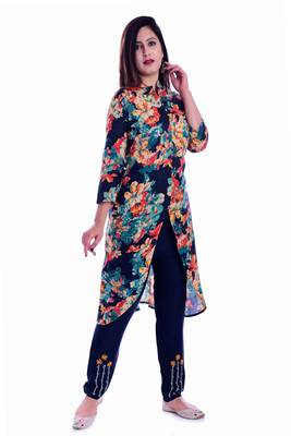 multicolor embroidered Cotton Kurti with pant set 2