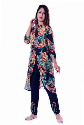 multicolor embroidered Cotton Kurti with pant set 3