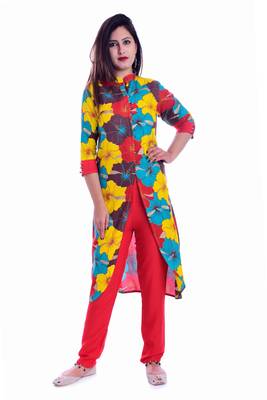 multicolor embroidered Rayon Kurti with pant set 1