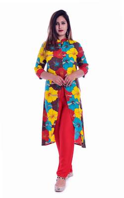 multicolor embroidered Rayon Kurti with pant set 2