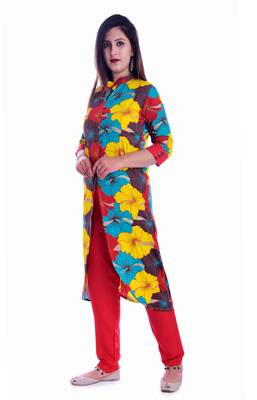multicolor embroidered Rayon Kurti with pant set 3