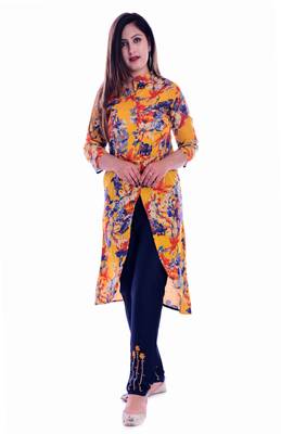 multicolor embroidered Rayon Kurti with pant set 1