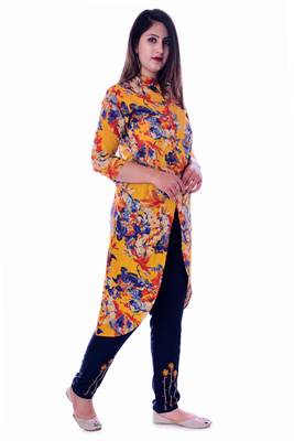 multicolor embroidered Rayon Kurti with pant set 2