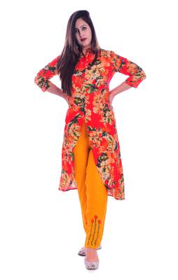 multicolor embroidered Rayon Kurti with pant set 1
