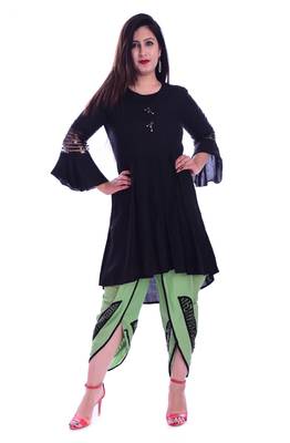 Black embroidered Rayon womens Kurta and Dhoti Pant Set 1