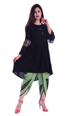 Black embroidered Rayon womens Kurta and Dhoti Pant Set 2