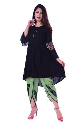 Black embroidered Rayon womens Kurta and Dhoti Pant Set 3
