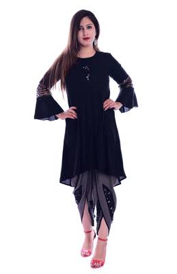 Black embroidered Rayon womens Kurta and Dhoti Pant Set 1