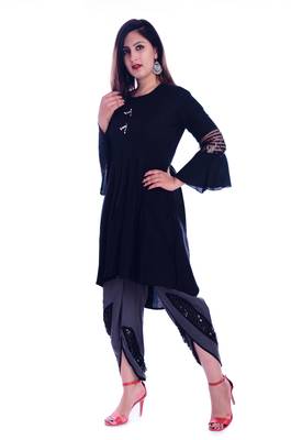 Black embroidered Rayon womens Kurta and Dhoti Pant Set 3