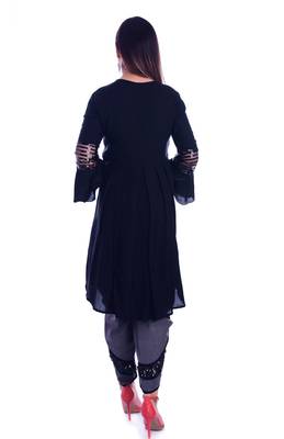 Black embroidered Rayon womens Kurta and Dhoti Pant Set 5
