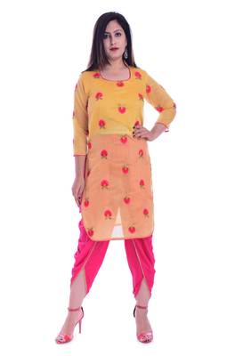Beige embroidered georgette womens Kurta and Dhoti Pant Set 1