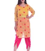 Beige embroidered georgette womens Kurta and Dhoti Pant Set