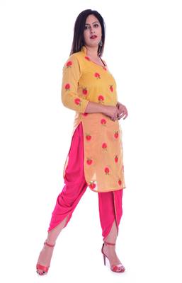 Beige embroidered georgette womens Kurta and Dhoti Pant Set 2