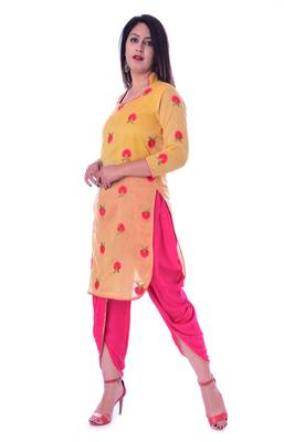 Beige embroidered georgette womens Kurta and Dhoti Pant Set 3