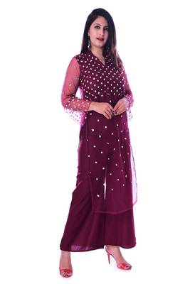 purple embroidered rayon Kurti with palazzo set 2
