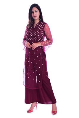 purple embroidered rayon Kurti with palazzo set 3