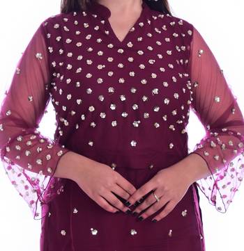 purple embroidered rayon Kurti with palazzo set 4
