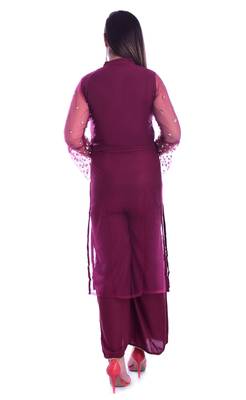 purple embroidered rayon Kurti with palazzo set 5