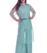 turquoise embroidered rayon Kurti with palazzo set