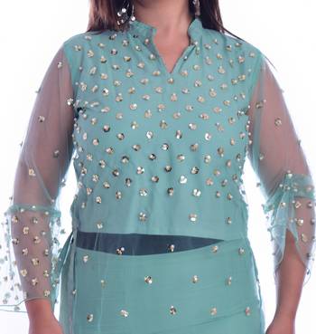 turquoise embroidered rayon Kurti with palazzo set 4
